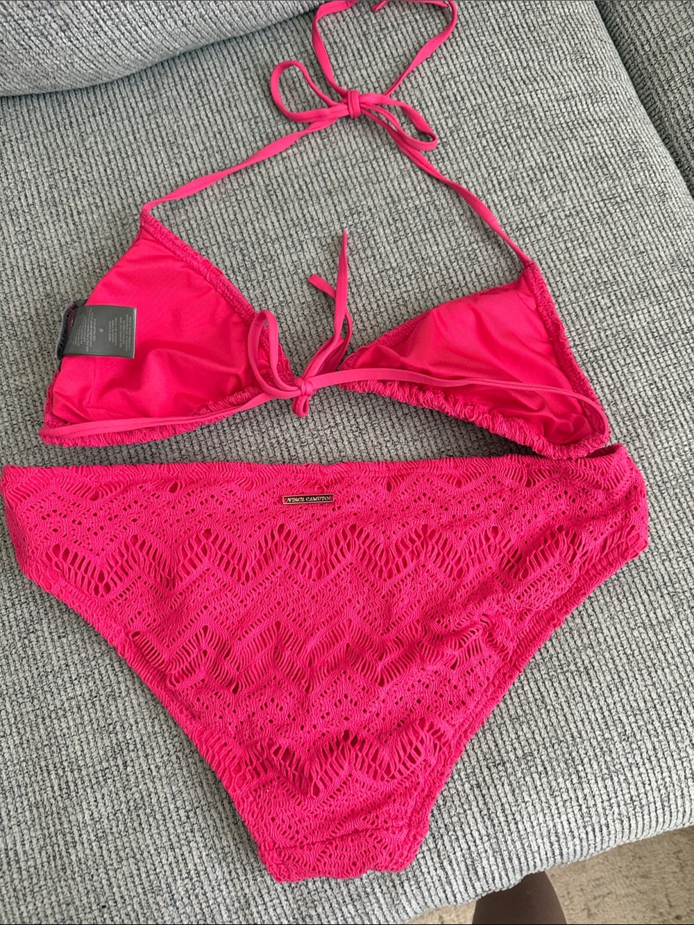 Vince Camuto Hot Pink Crochet Triangle Bikini Set - Picture 4 of 4